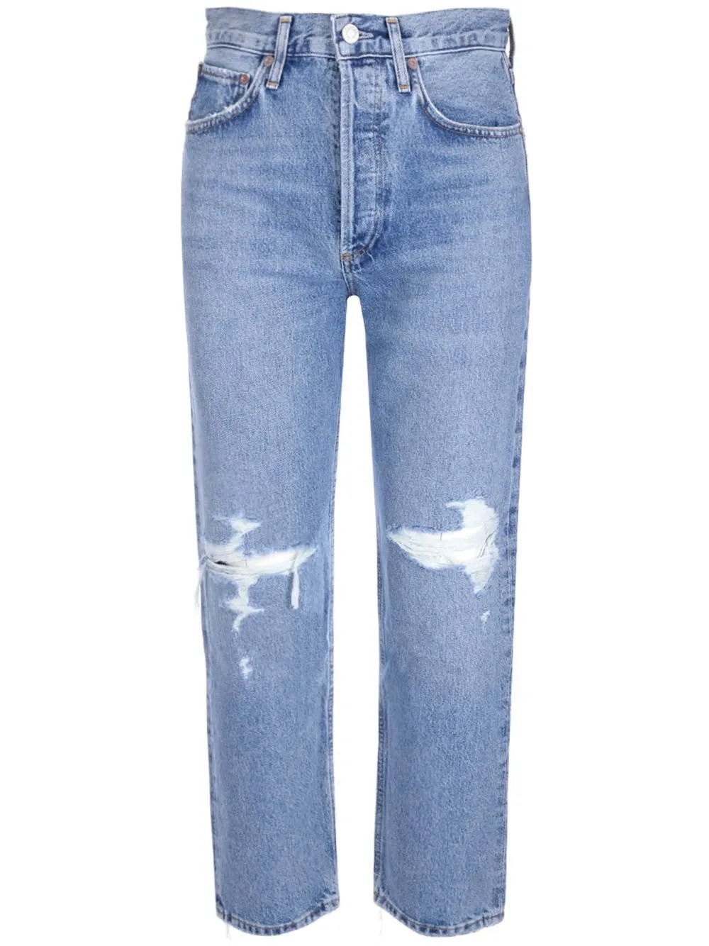 AGOLDE Mid-Rise Distressed Cropped Jeans