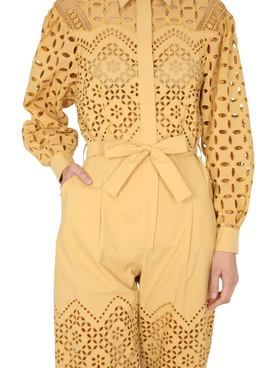 Alberta Ferretti Embroidered Detail Belted Jumpsuit