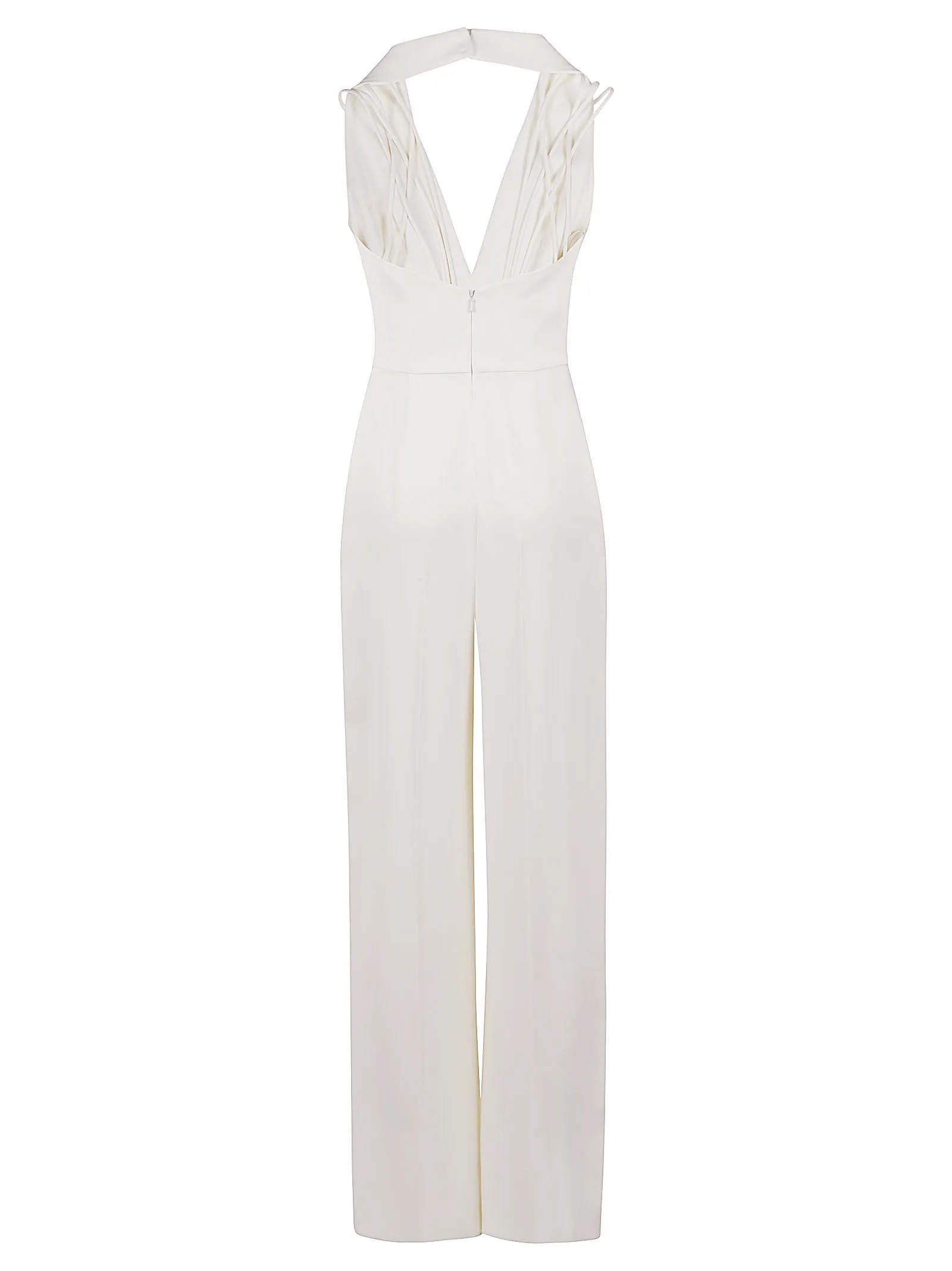 Alberta Ferretti Plunging-Neck Wide Leg Jumpsuit
