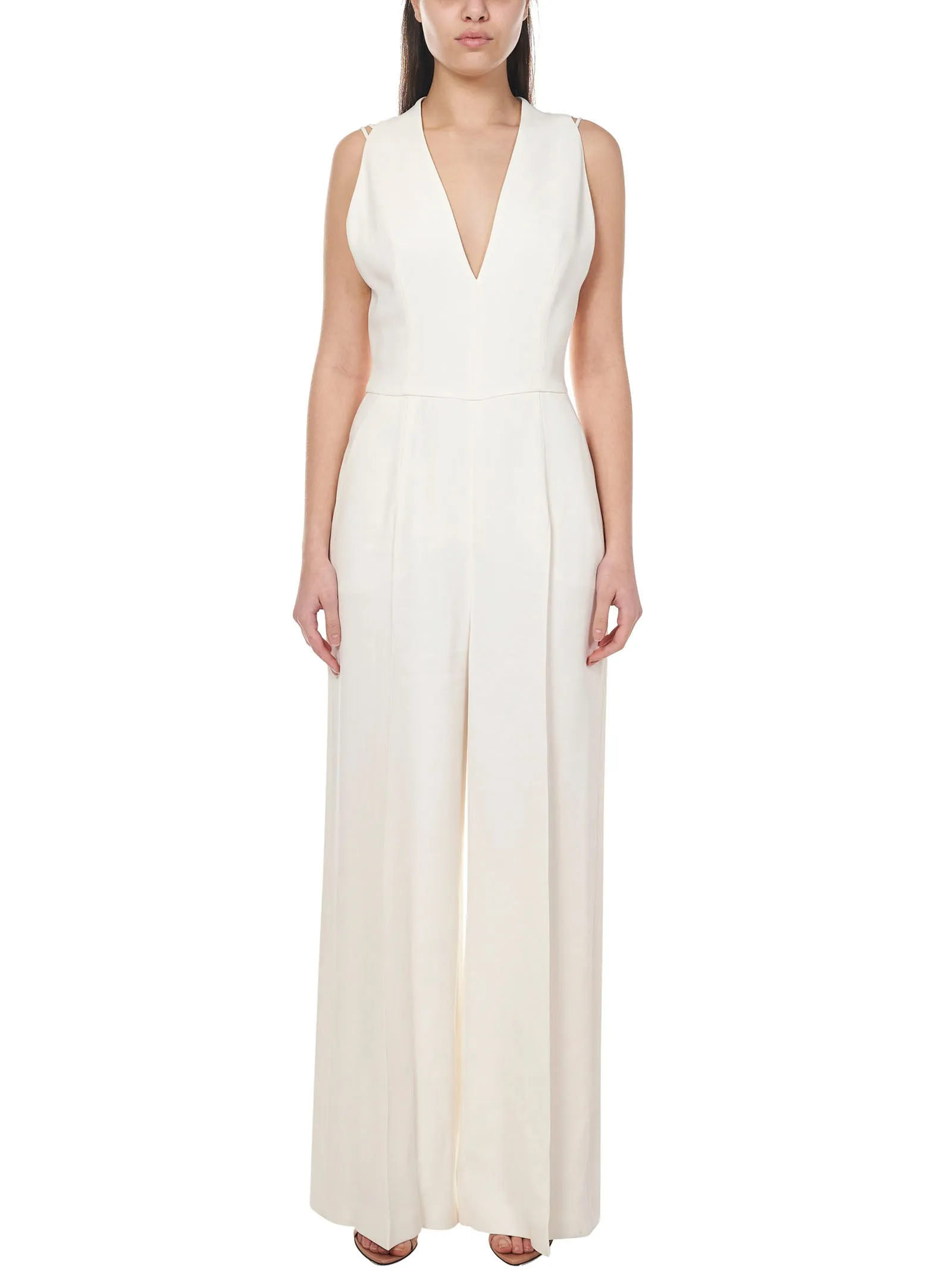 Alberta Ferretti Plunging-Neck Wide Leg Jumpsuit