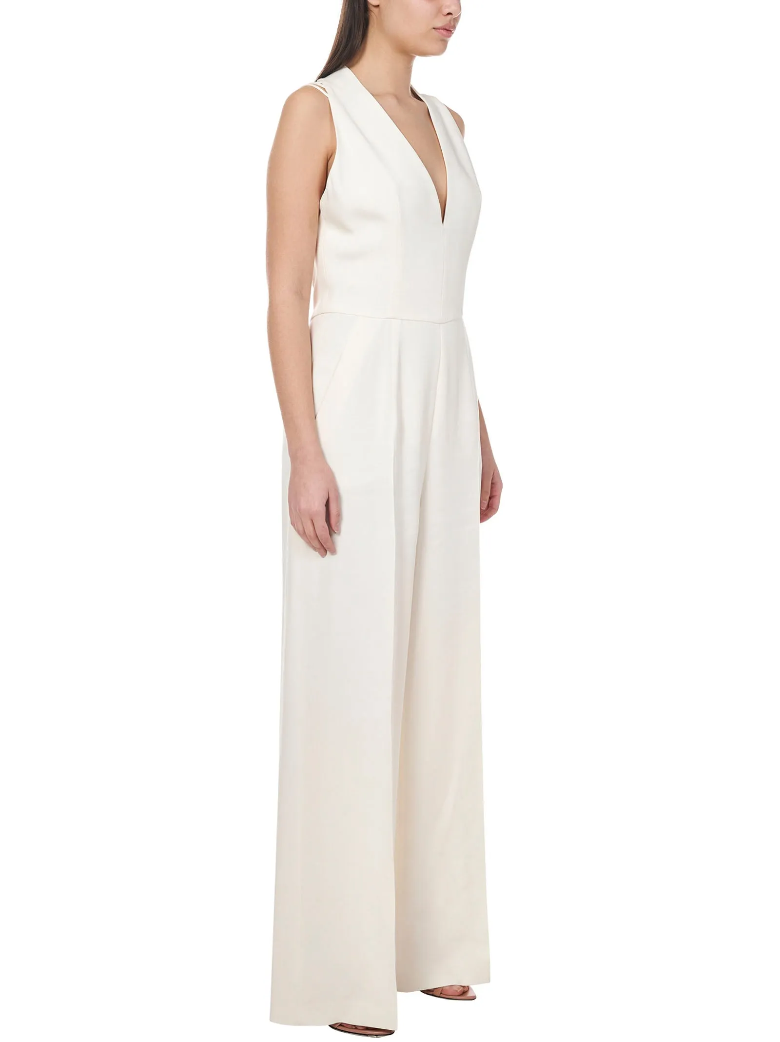Alberta Ferretti Plunging-Neck Wide Leg Jumpsuit