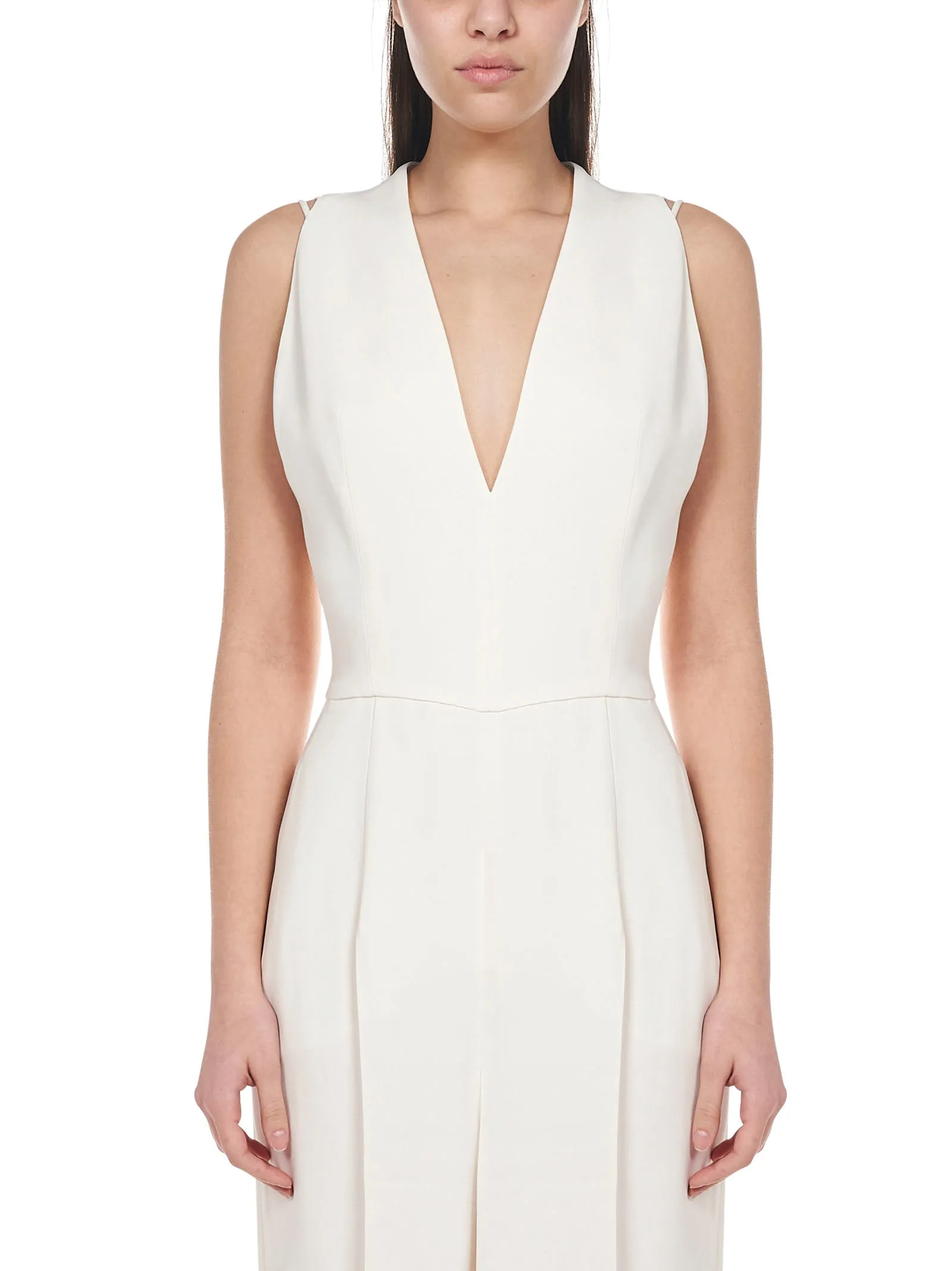 Alberta Ferretti Plunging-Neck Wide Leg Jumpsuit