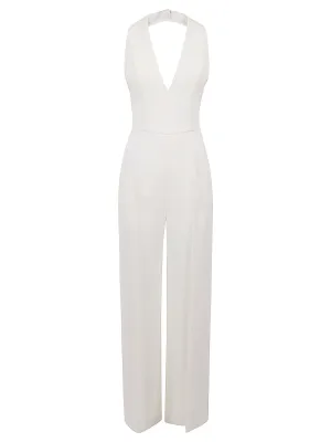 Alberta Ferretti Plunging-Neck Wide Leg Jumpsuit