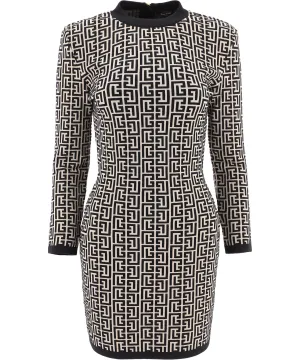 Balmain Motif Jacquard Knit Dress