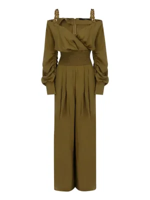Balmain Ruched V-Neck Jumpsuit