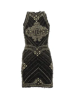 Balmain Stud Embellished Tweed Dress