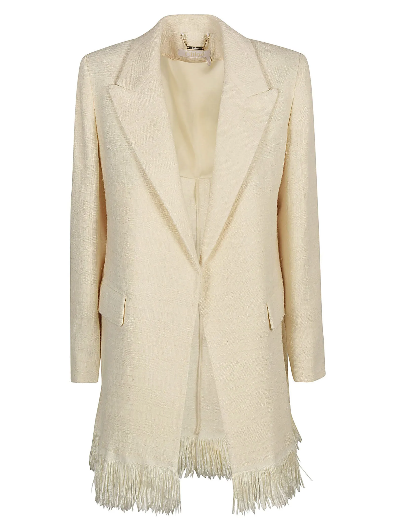 Chlo Single-Breasted Fringed Hem Coat