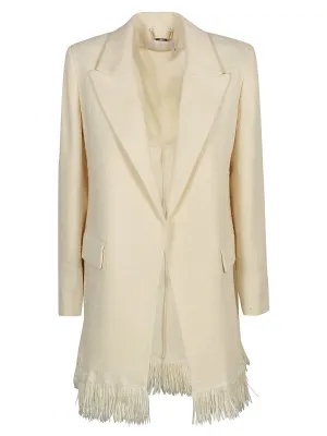 Chlo Single-Breasted Fringed Hem Coat