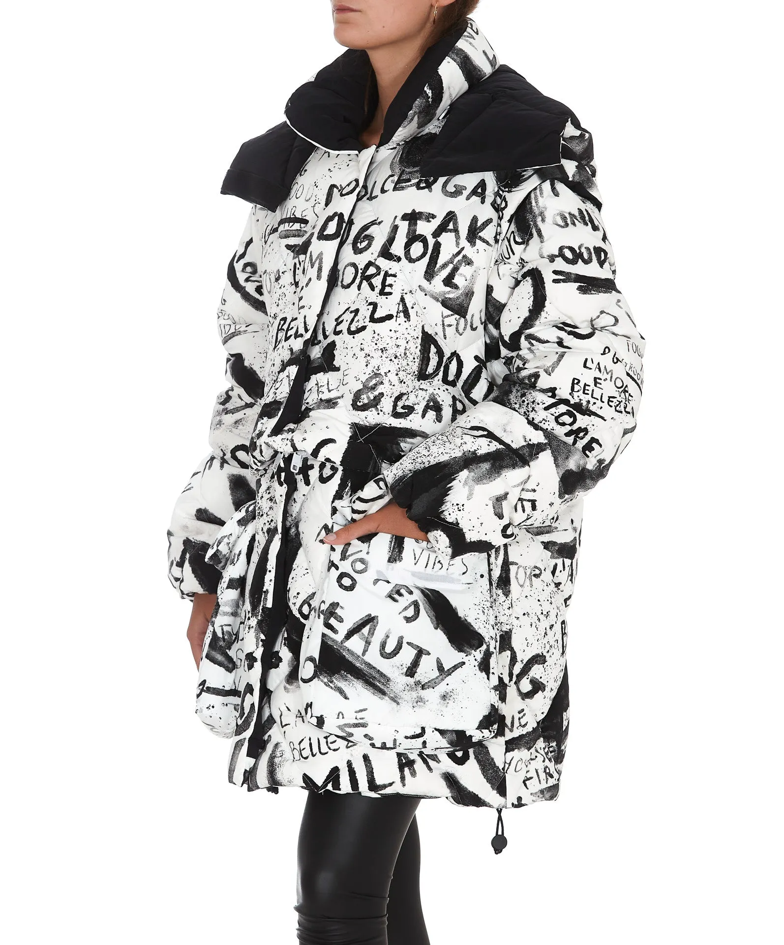 Dolce & Gabbana Slogan Graffiti Hooded Coat