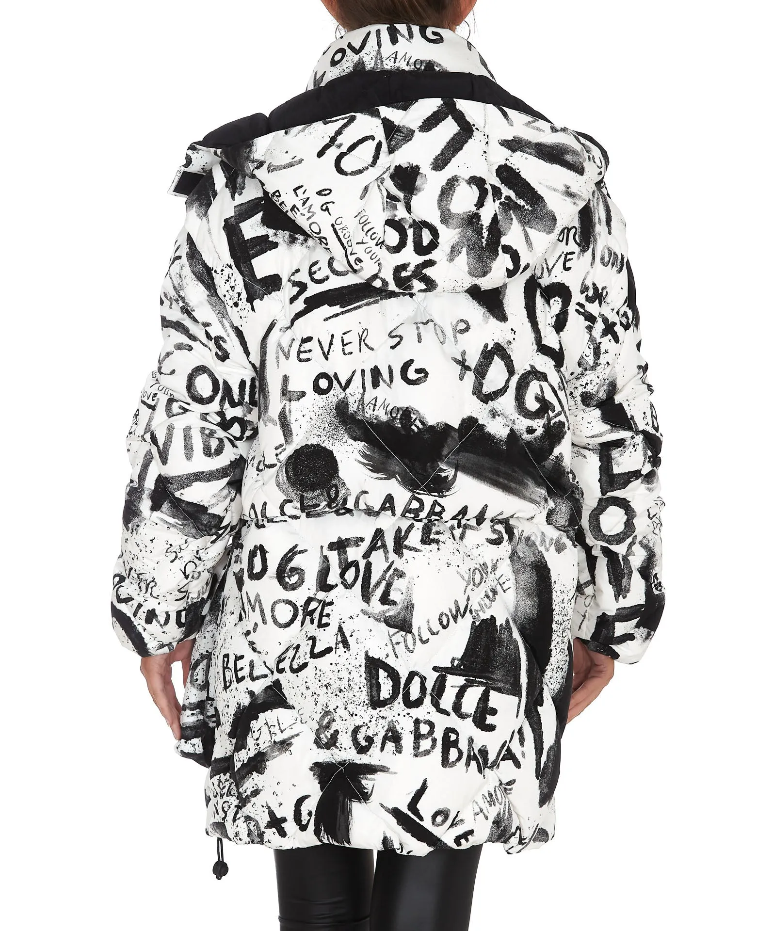 Dolce & Gabbana Slogan Graffiti Hooded Coat