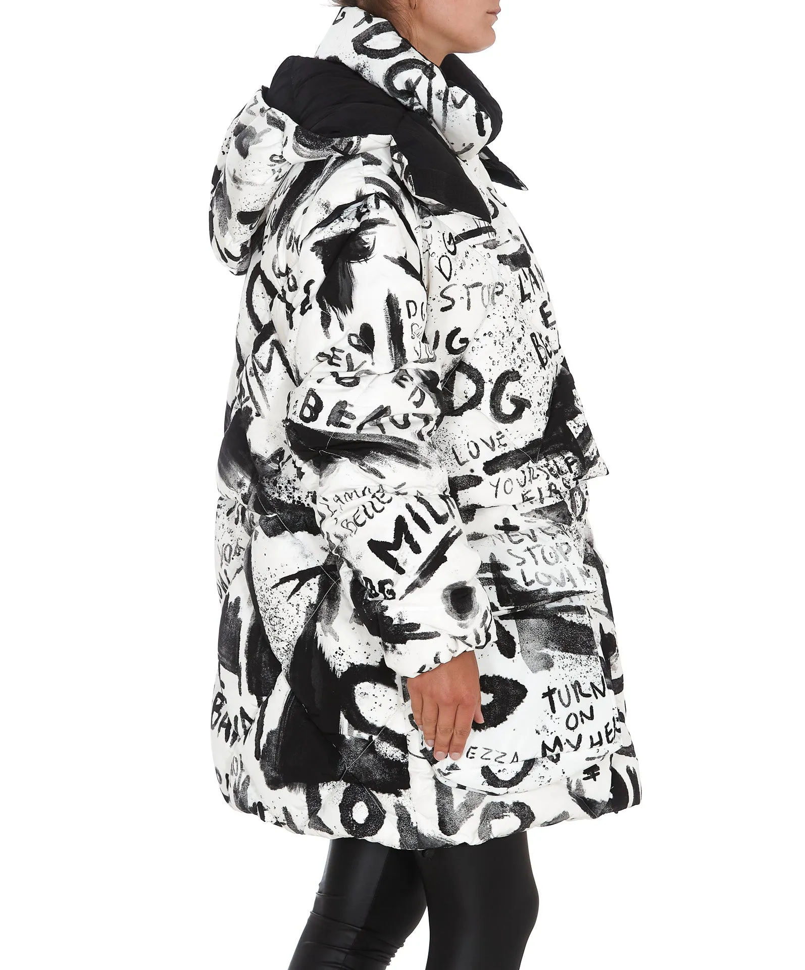 Dolce & Gabbana Slogan Graffiti Hooded Coat