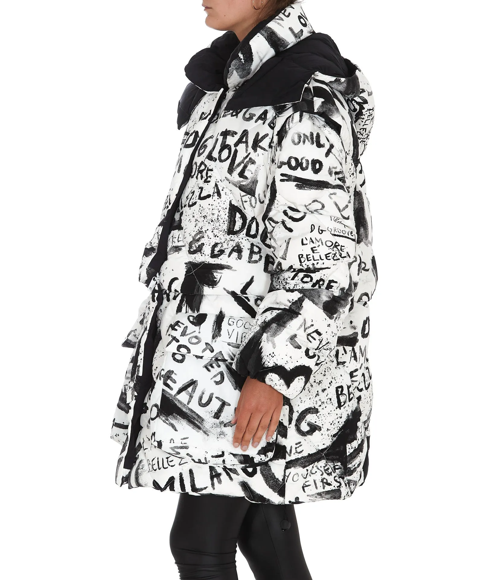 Dolce & Gabbana Slogan Graffiti Hooded Coat