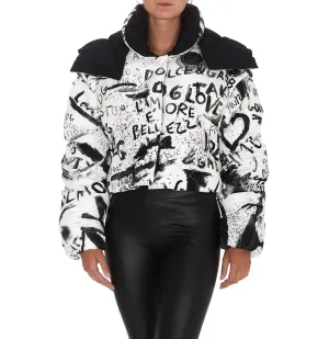 Dolce & Gabbana Slogan Graffiti Hooded Coat