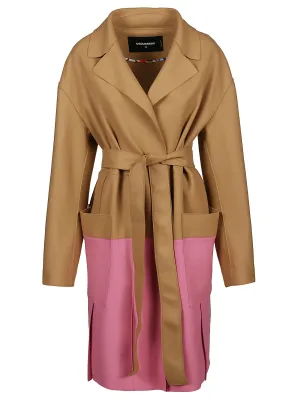 Dsquared2 Tie-Waist Two-Tone Coat