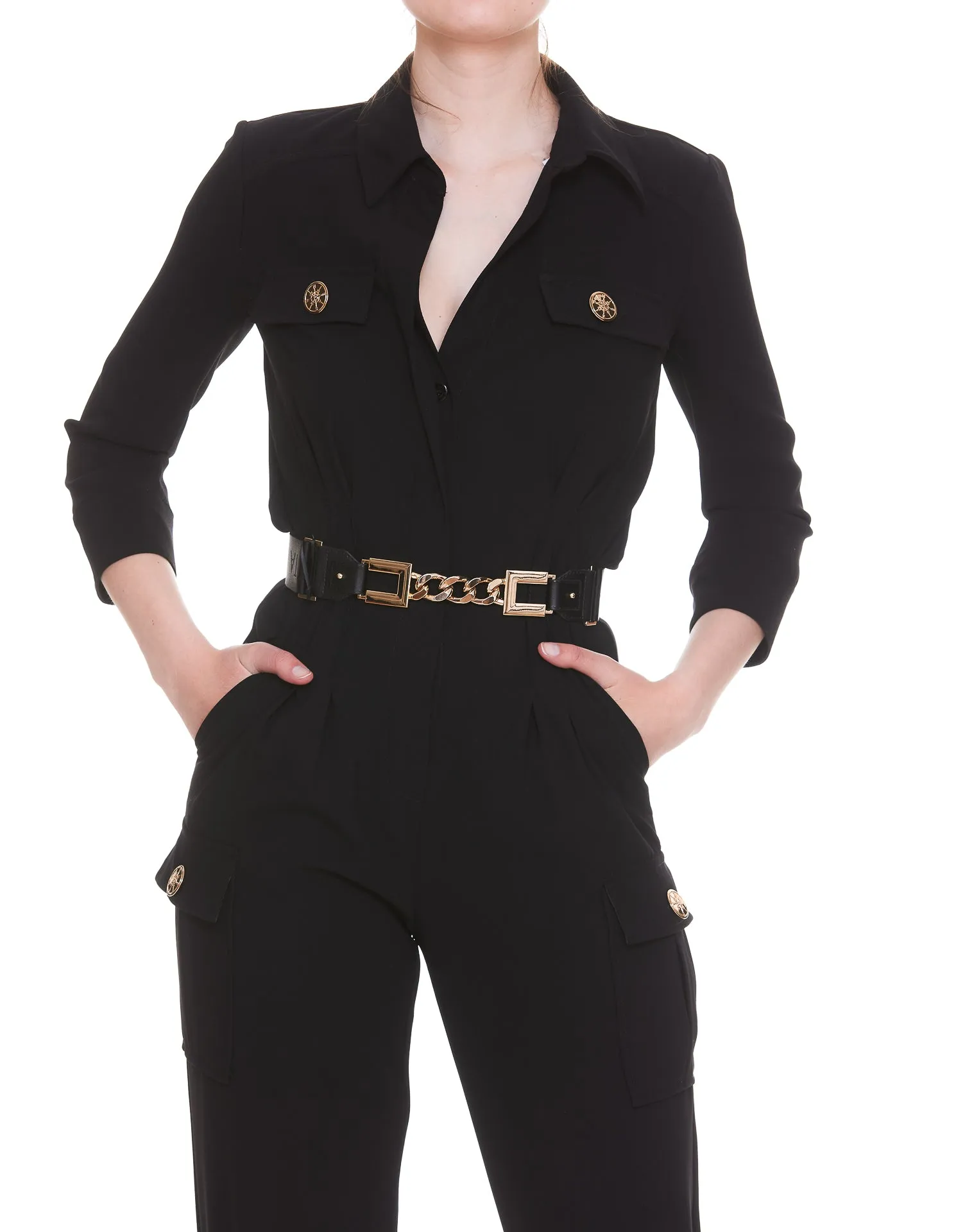 Elisabetta Franchi Belted Long-Sleeved Jumpsuit