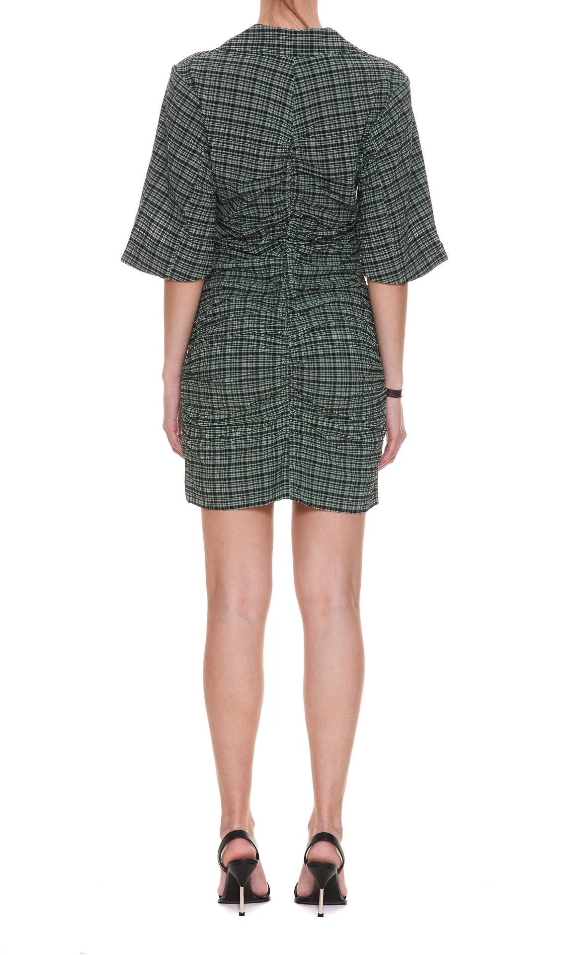 Ganni Checked Ruched Dress