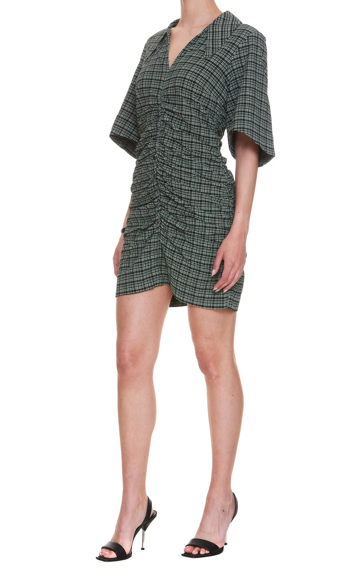 Ganni Checked Ruched Dress