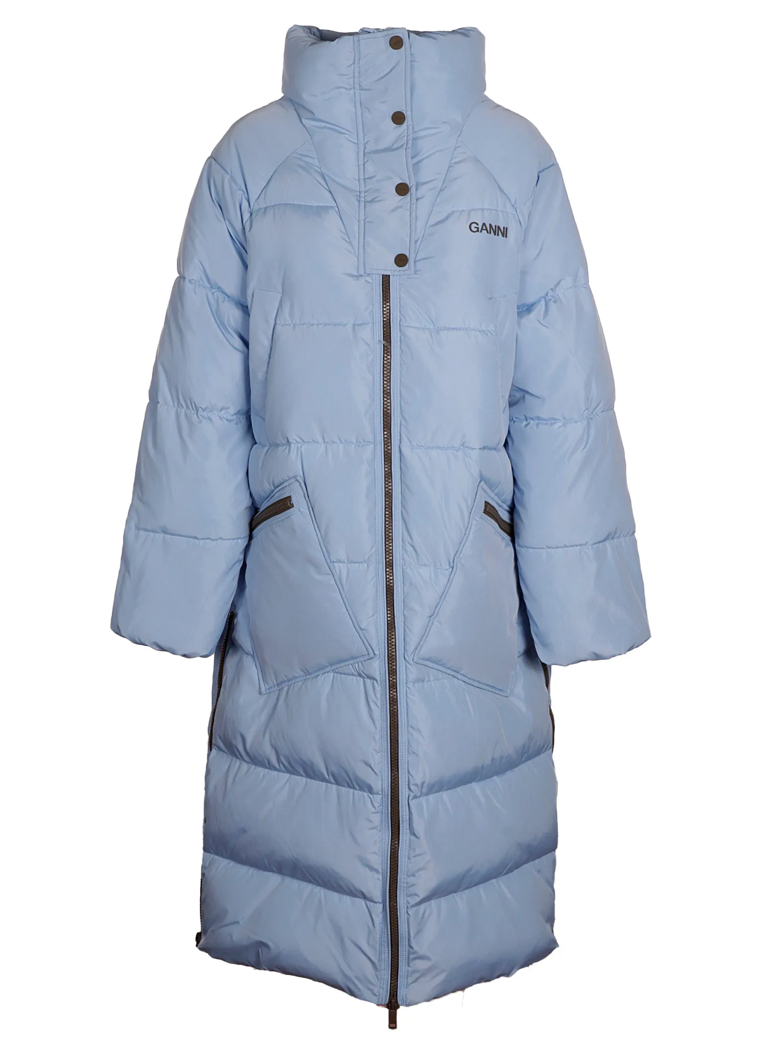 Ganni Logo Print High-Neck Puffer Coat