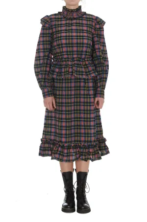 Ganni Seesucker Plaid Midi Dress