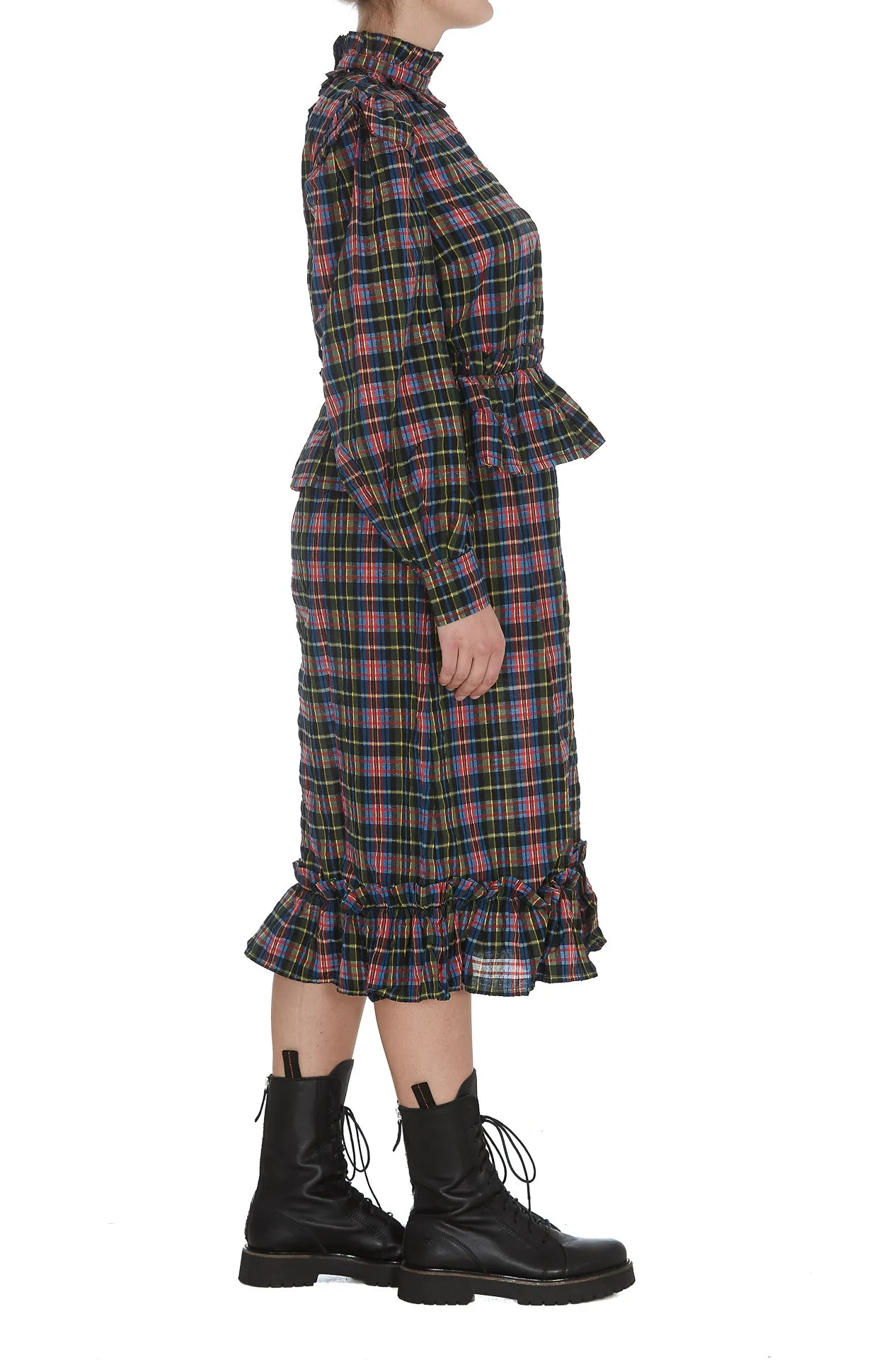 Ganni Seesucker Plaid Midi Dress