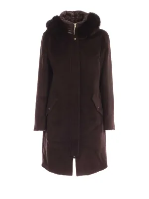 Herno Layered Fur-Trim Hooded Coat