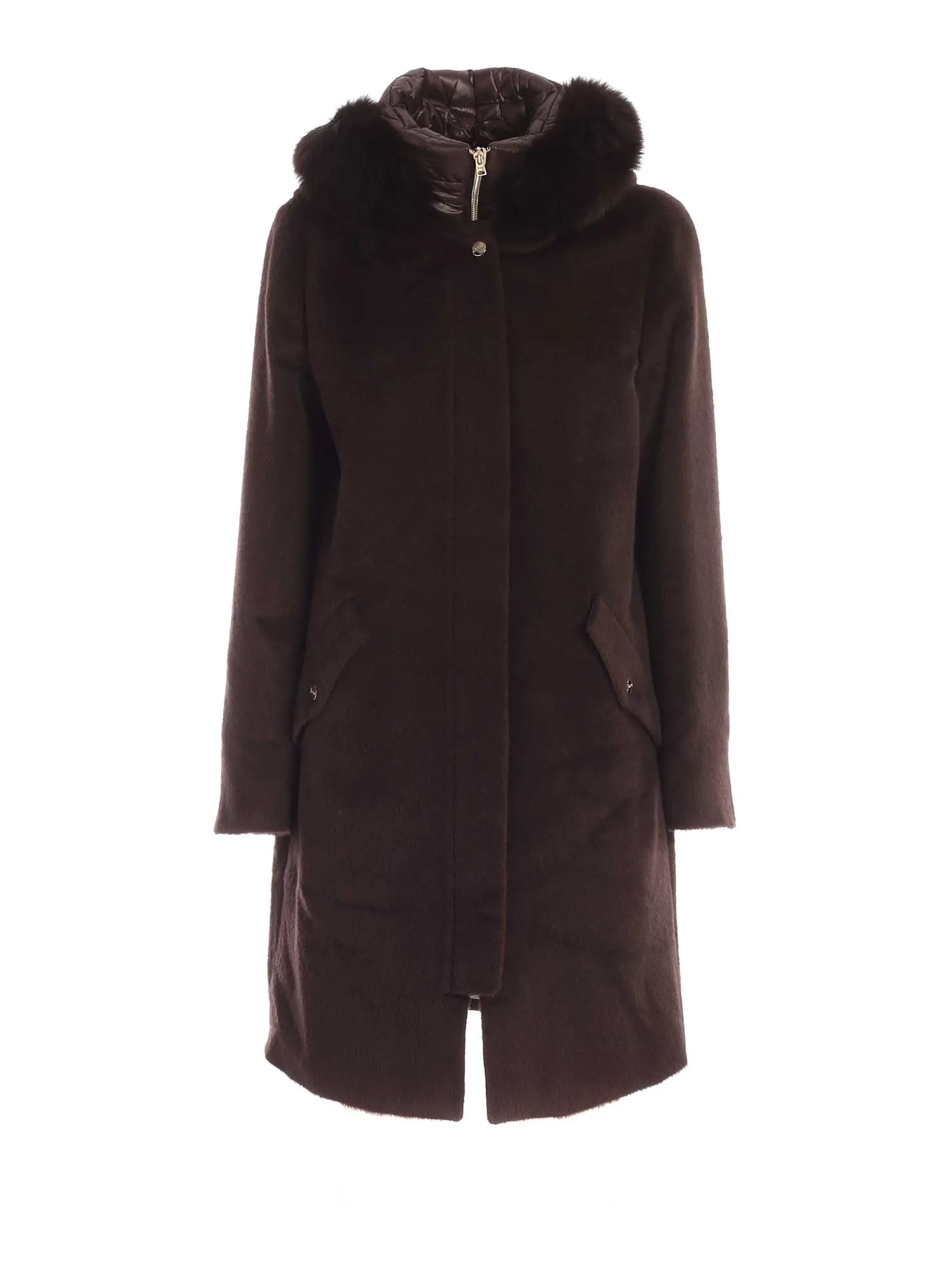 Herno Layered Fur-Trim Hooded Coat