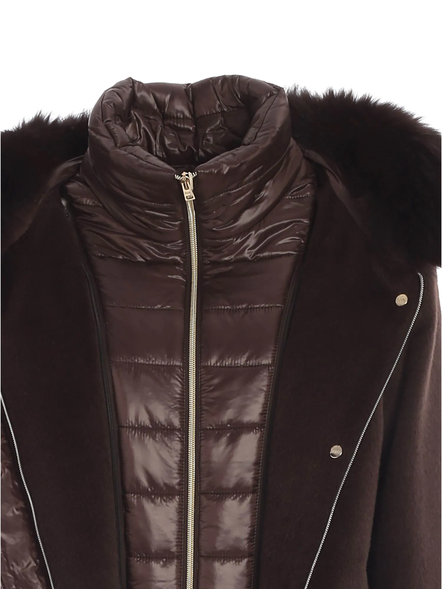 Herno Layered Fur-Trim Hooded Coat