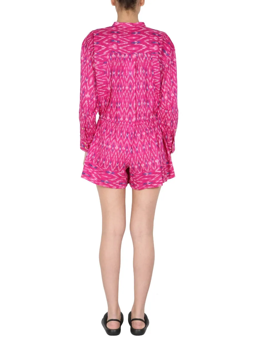 Isabel Marant toile Abstract Pattern Long Sleeved Jumpsuit