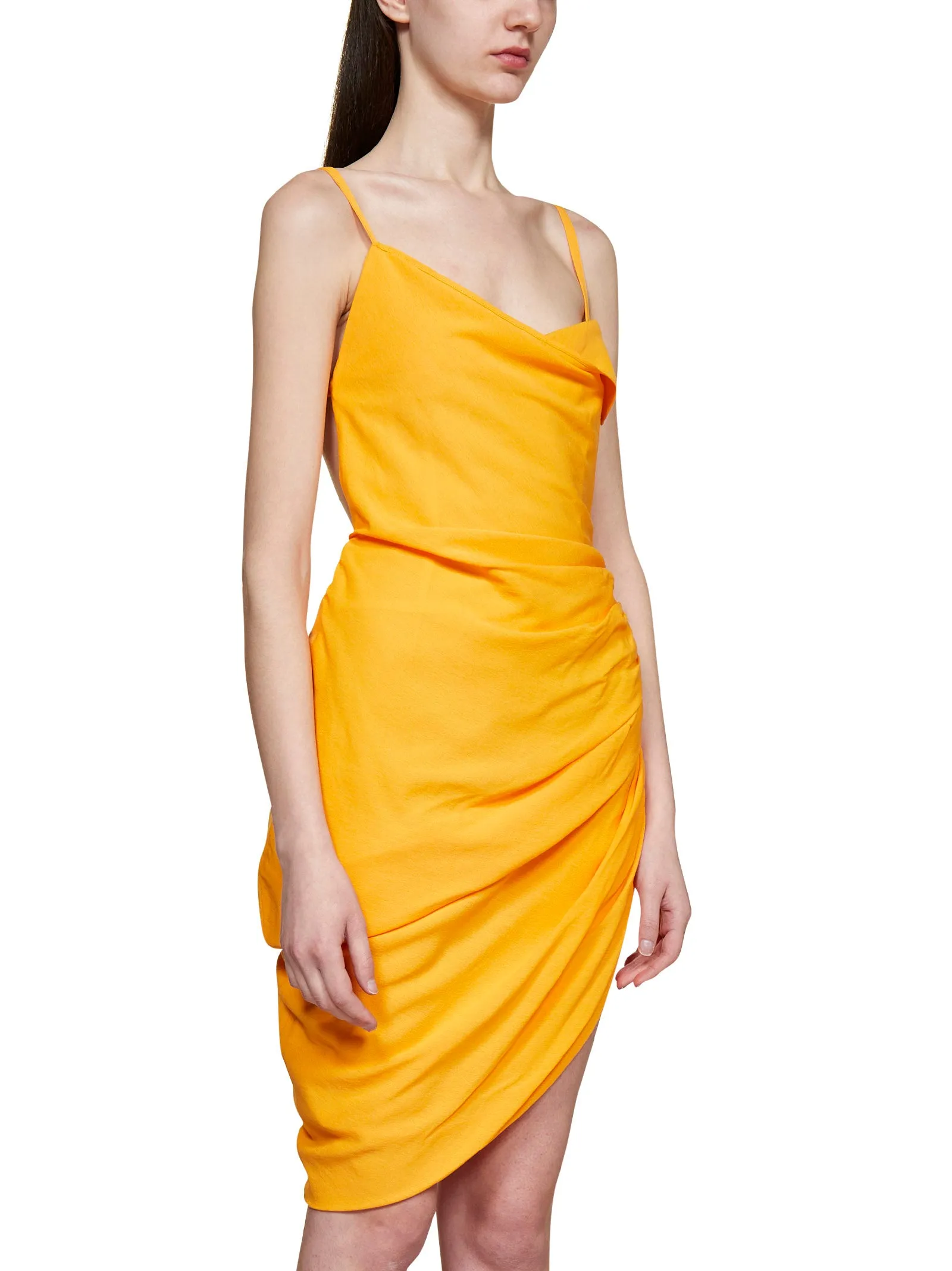 Jacquemus Asymmetric Ruched Sleevelsess Dress