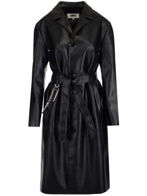 MM6 Maison Margiela Tie Waist Leather Coat