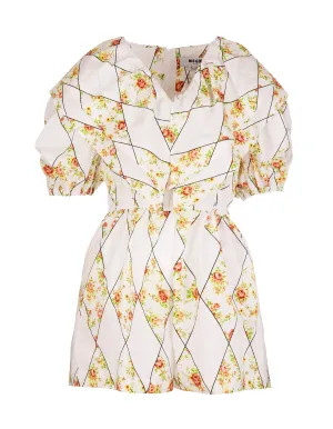 MSGM Allover Floral Printed Short Jumpsuit