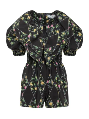MSGM Allover Floral Printed Short Jumpsuit