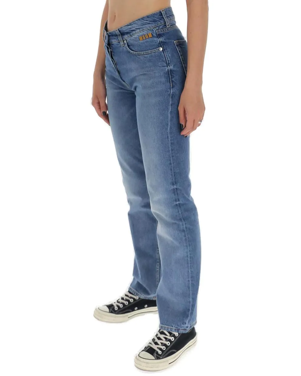 MSGM Logo Embroidered Straight Leg Jeans