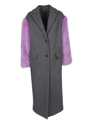 MSGM Panelled Fur Sleeve Coat