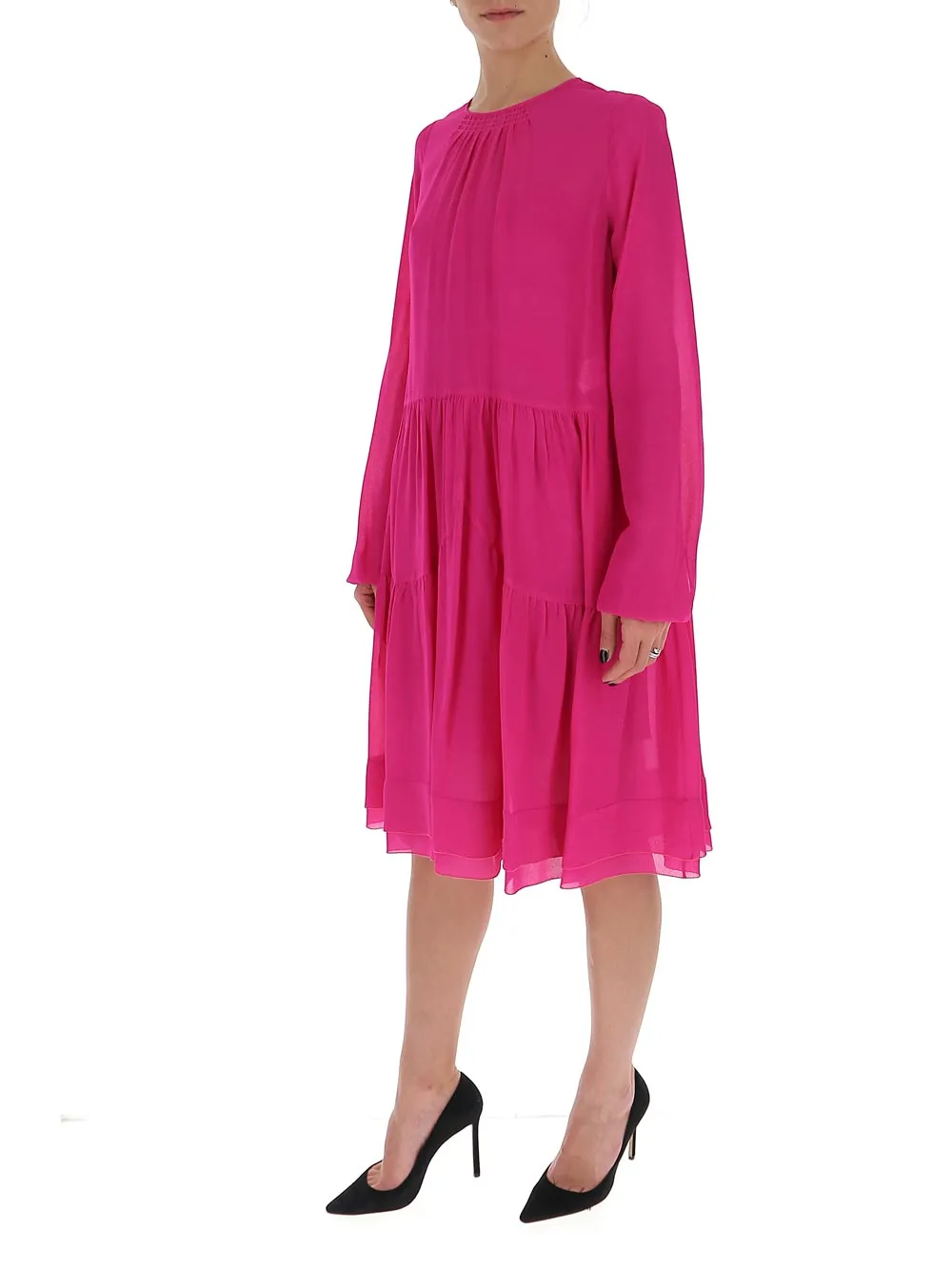 N21 Pleated Crewneck Midi Dress