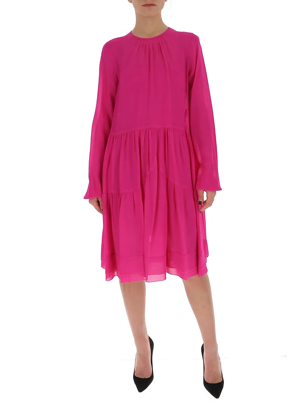 N21 Pleated Crewneck Midi Dress