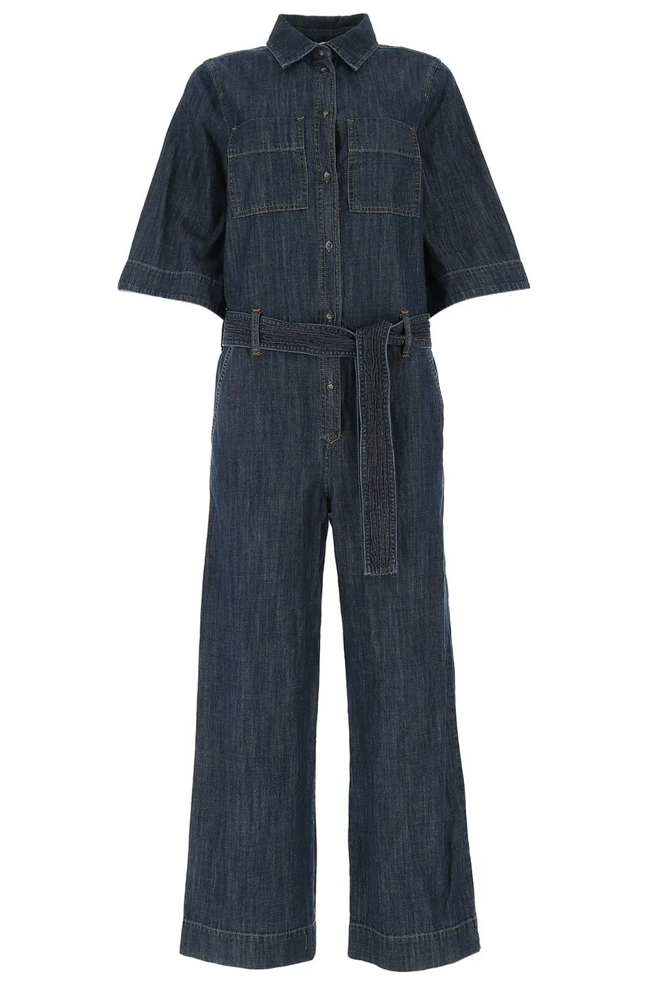 P.A.R.O.S.H. Belted Denim Jumpsuit