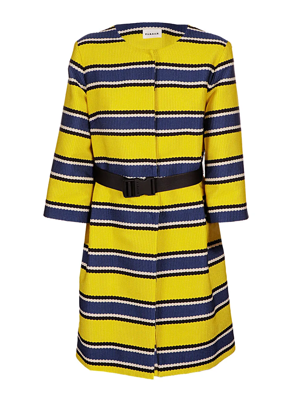 P.A.R.O.S.H. Striped Belted Waist Knit Coat