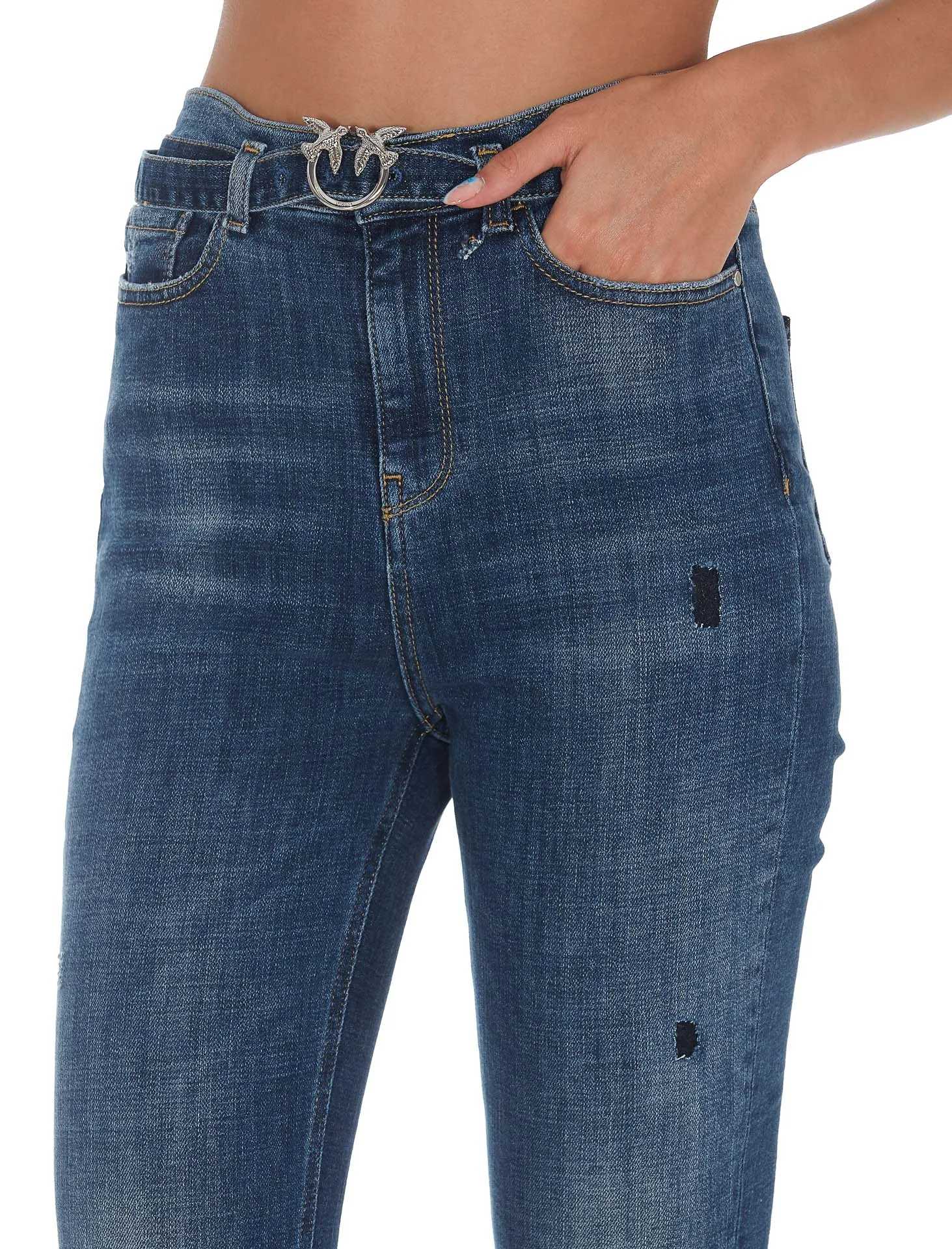 Pinko Belted Distressed Jeans