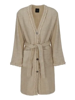 Pinko Belted Waist Fringe Detailed Coat