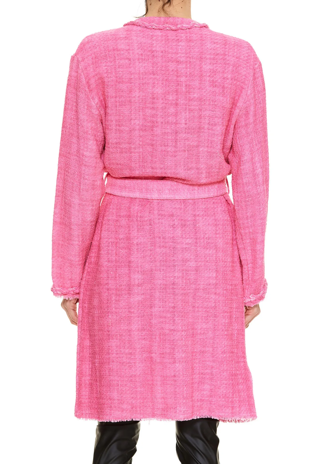 Pinko Belted Waist Fringe Detailed Coat