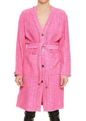 Pinko Belted Waist Fringe Detailed Coat