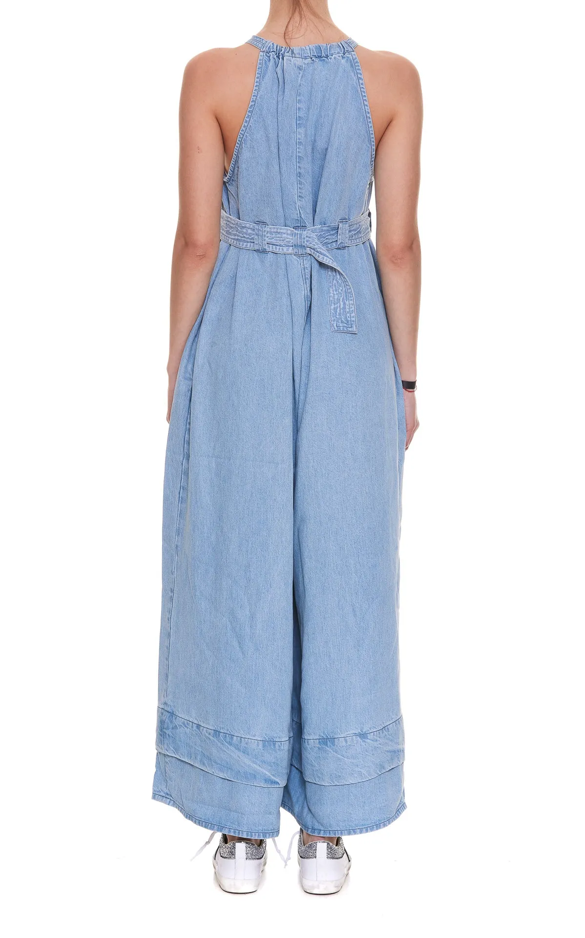 Pinko Belted Wide Leg Denim Jumpsuit