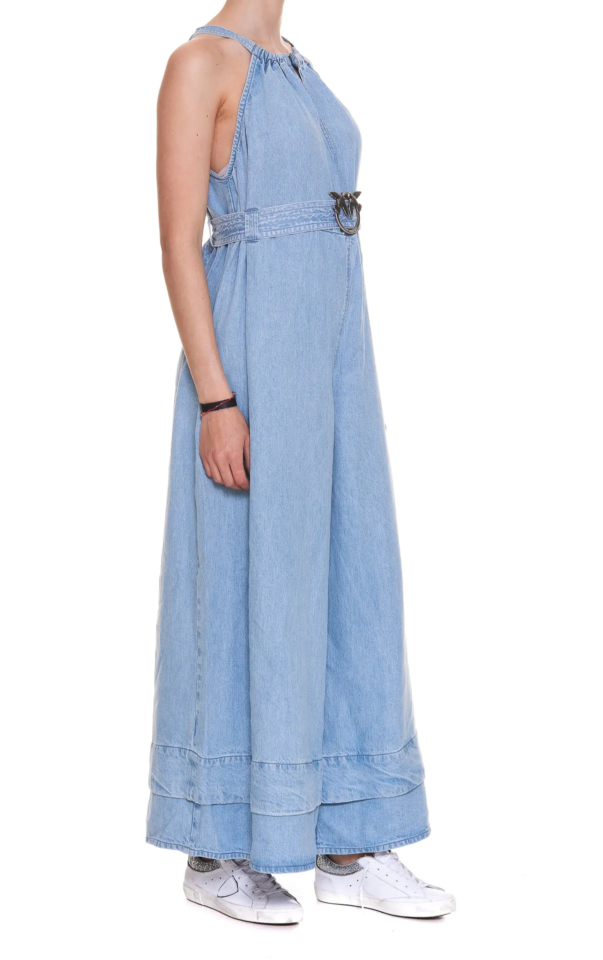 Pinko Belted Wide Leg Denim Jumpsuit