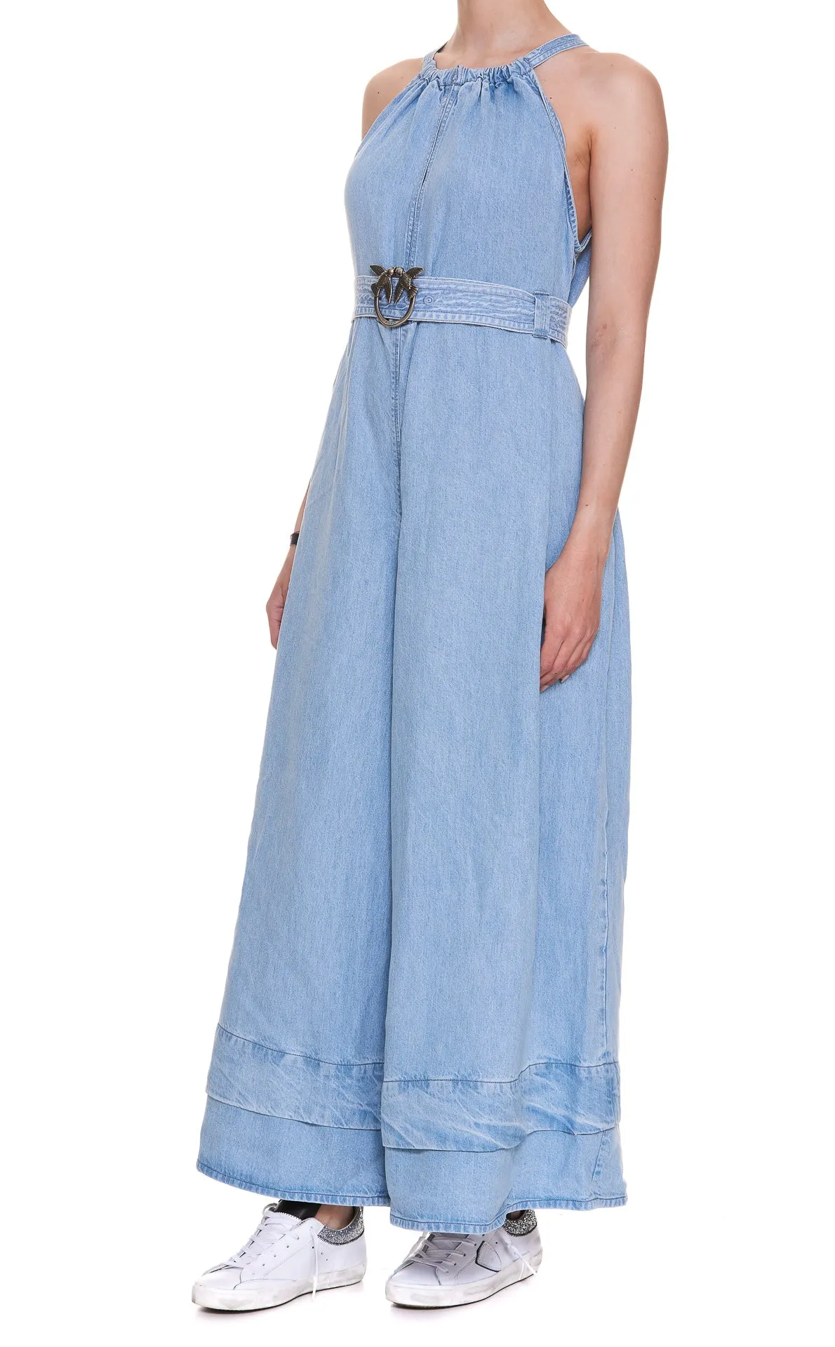 Pinko Belted Wide Leg Denim Jumpsuit