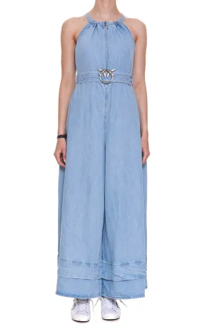 Pinko Belted Wide Leg Denim Jumpsuit
