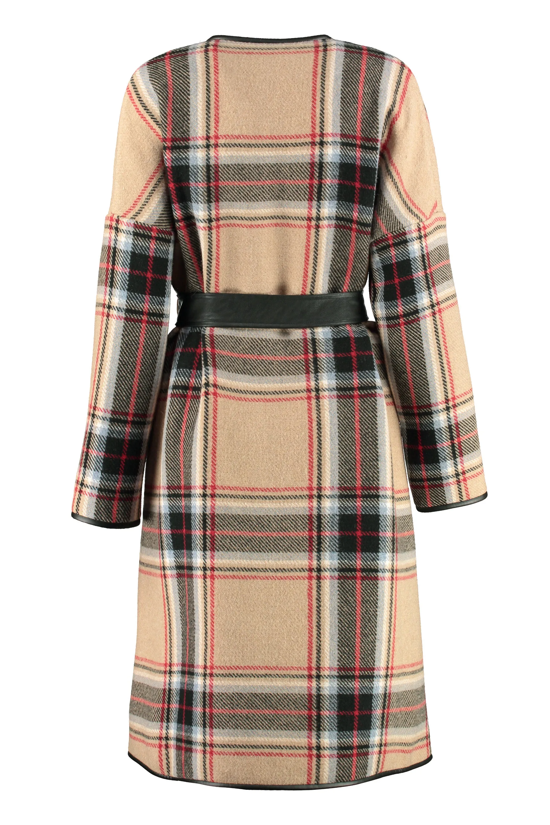 Pinko Check Pattern Belted Coat