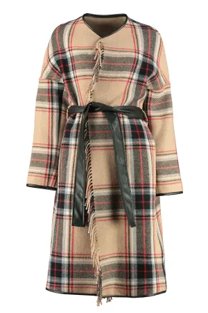 Pinko Check Pattern Belted Coat