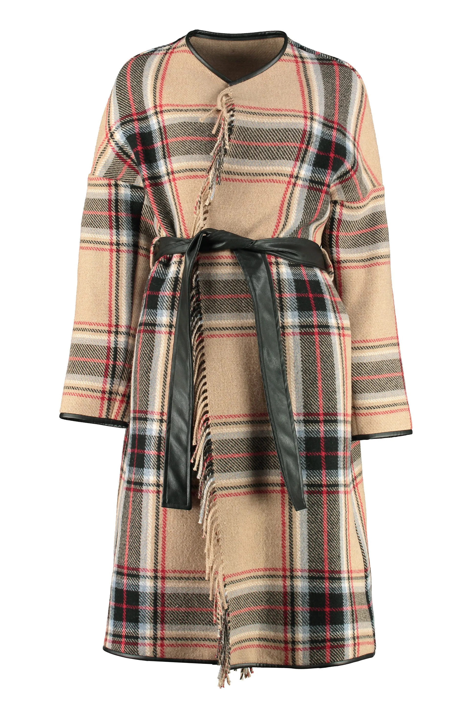 Pinko Check Pattern Belted Coat