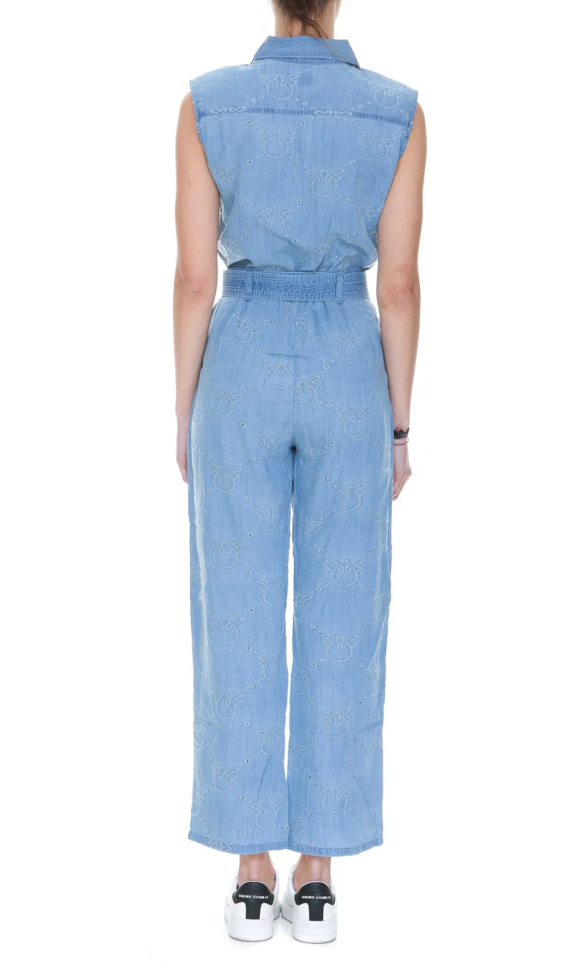 Pinko Logo Perforated Belted Waist Jumpsuit